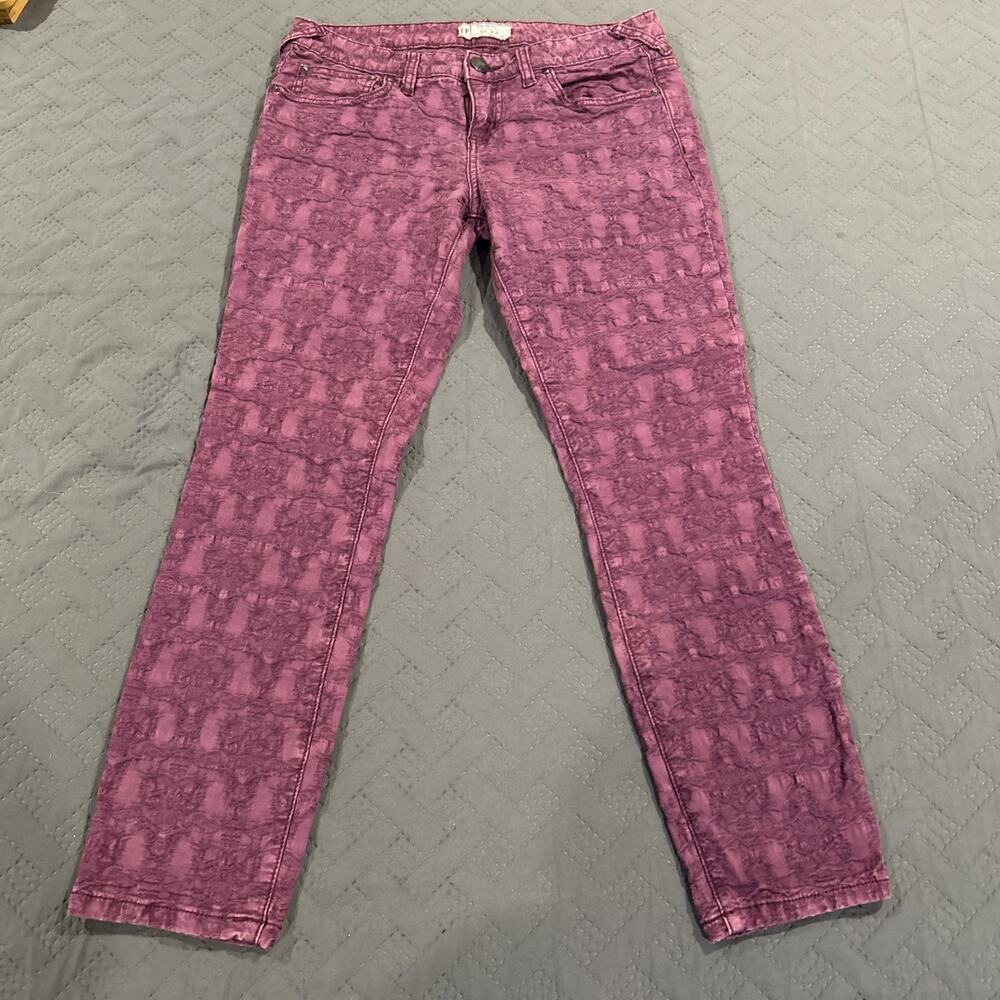Free People Womens Size 29 Jacquard Skinny Cropped Jeans Textured Washed Red
